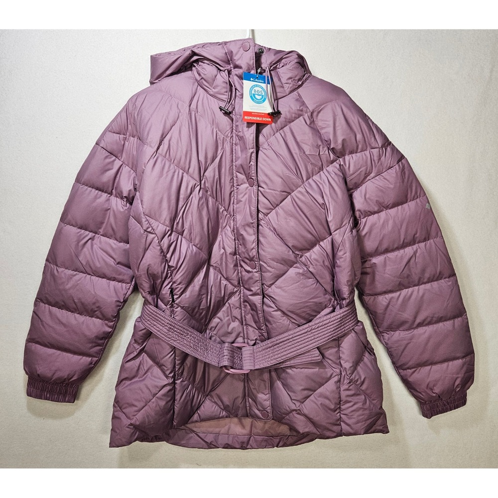 Columbia Women's Icy Heights Belted Down Jacket, Winter Mauve, LG, New w/Blem